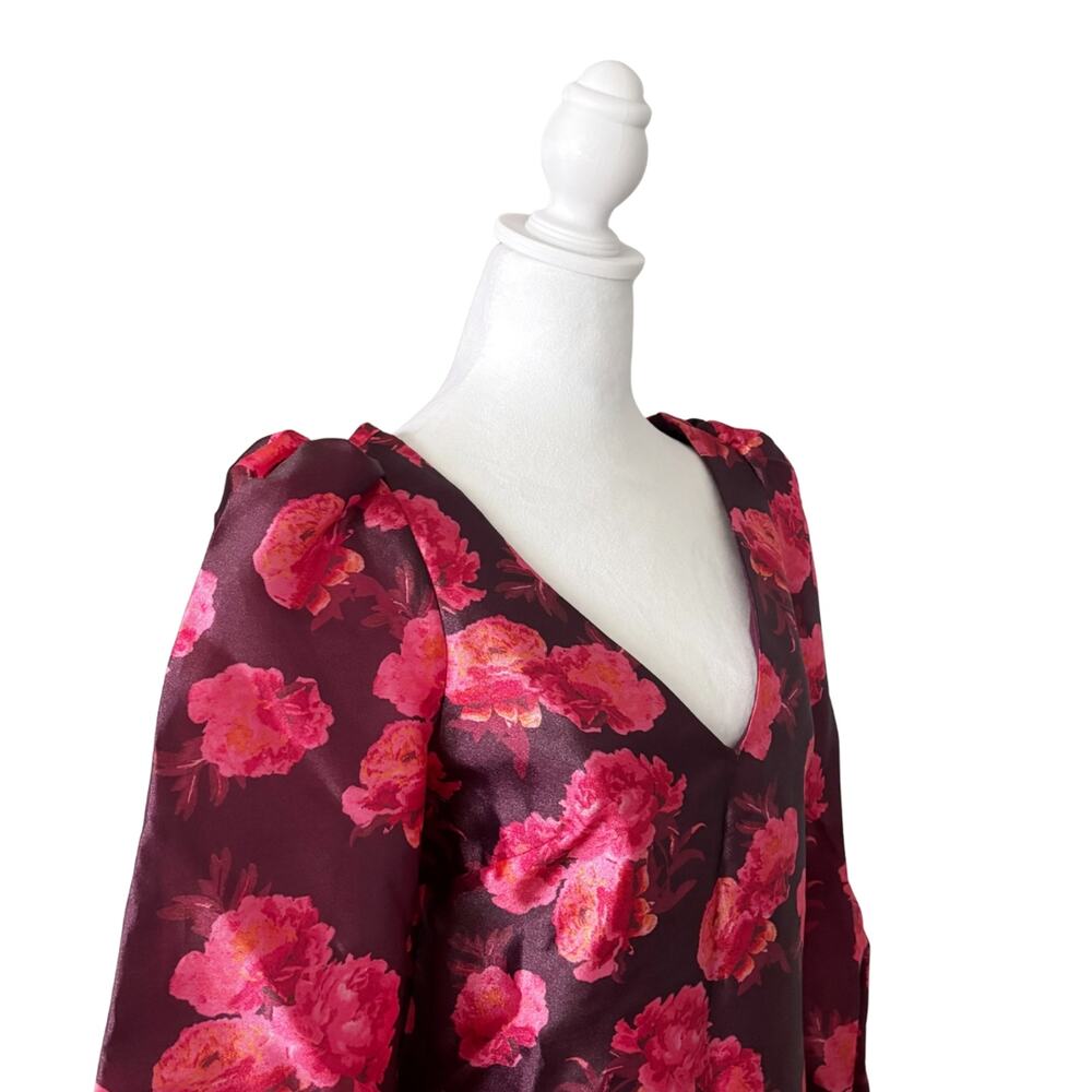 BHLDN Aliana Long Sleeve V Neck Floral Organza Mini Dress XS Red NWT - Picture 4 of 11
